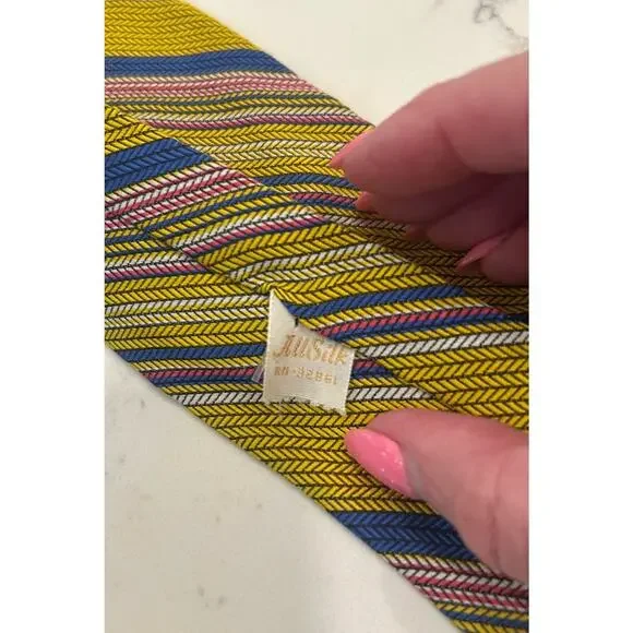 Vtg JC Penney Mens Tie 4” Yellow Striped All Silk Neck Tie New with Tags 1970s - Picture 9 of 10